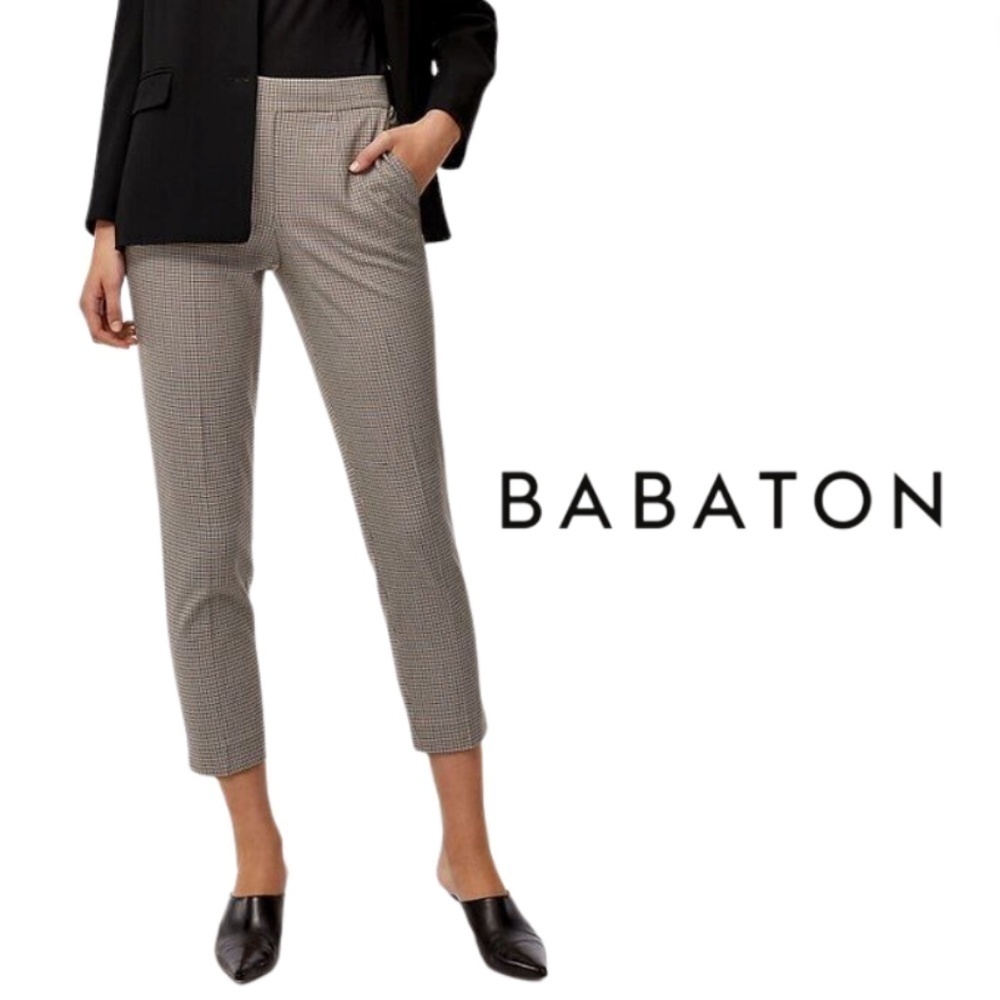 Babaton Conan Wool Houndstooth Cropped Pleated Dress Pants - 6